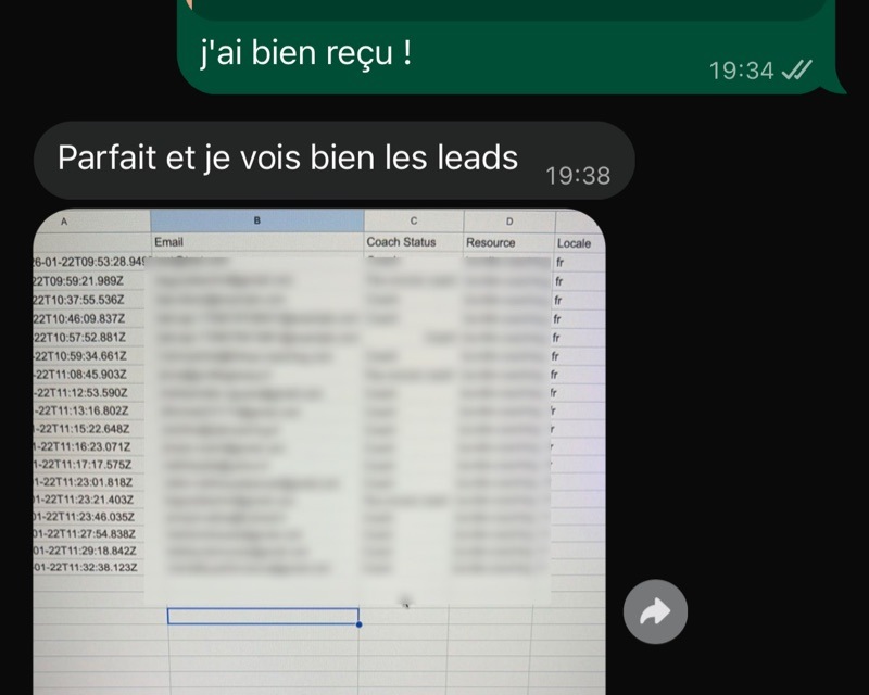 Parfait et je vois bien les leads, avec la capture du tableau