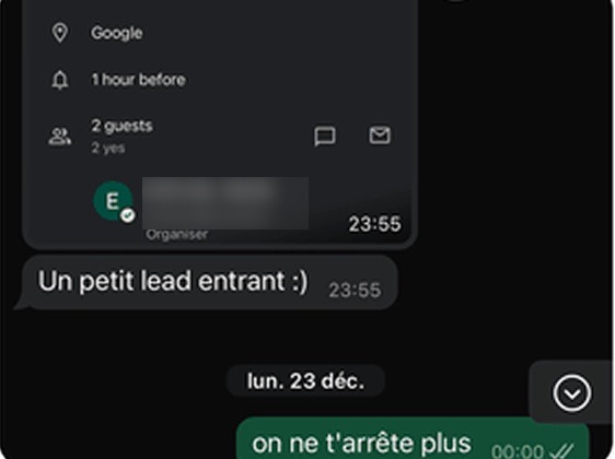 Un petit lead entrant, avec l'invitation de rendez-vous