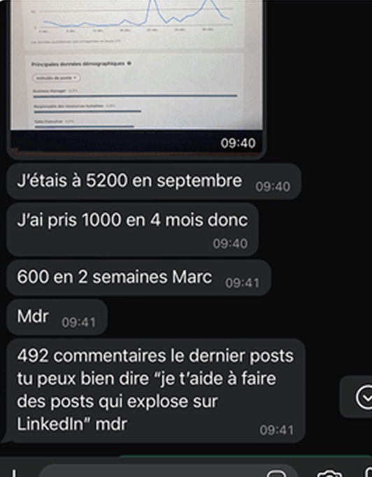 Message d'un client de Profile Glow Up